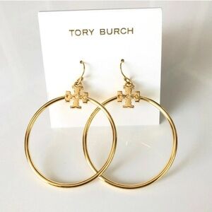 Tory Burch Gold Logo Hoop Earrings